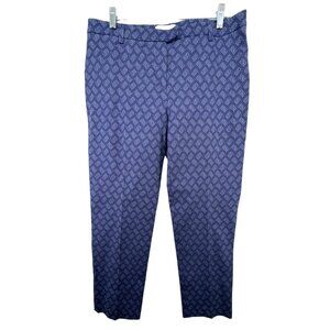 Chicos Womens Pants Sz 1.5 S Blue Diamond Print Cotton Blend Stretch Modern City